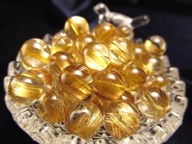 5A 1粒売り ゴールド極上タイチンルチルクォーツ 7mm-7.5mm バラ珠売り 
