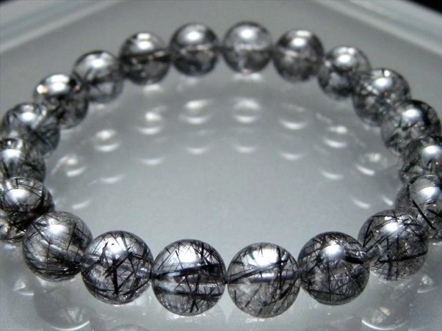 4A 1粒売り ブラックルチルクォーツ 9.5mm-10mm珠 透明度抜群 金