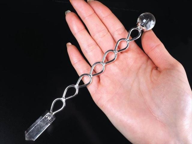 ドロップ型メタル付き ヒマラヤ水晶 マジックワンド 全長約16cm-17cm 1