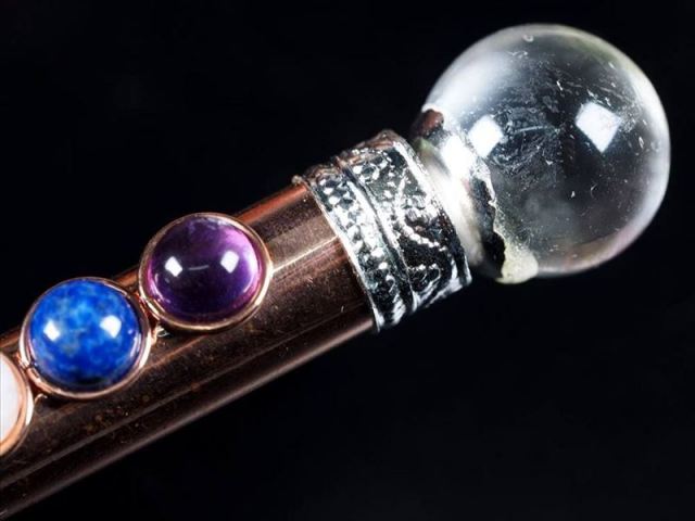 チャクラ対応 COPPER(銅)製 水晶マジックワンド 七つの宝石付き 全長約