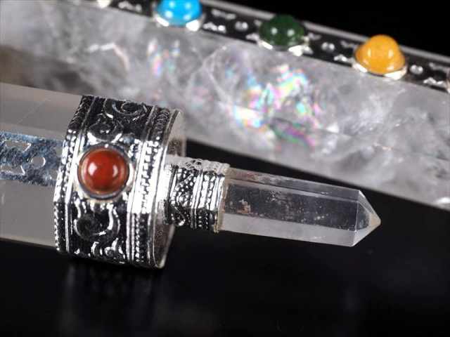 チャクラ対応 ヒマラヤ水晶丸玉付きマジックワンド 全長約15cm-18cm 1