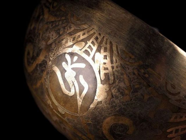 金属製シンギングボウル(瞑想鈴)マレット 枹(ばち)付き 高さ約