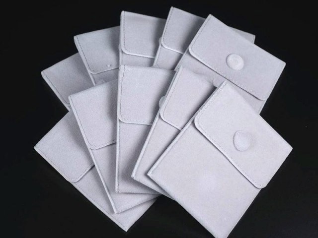 グレーカラー スナップボタン付きベロアポーチ 10枚セット 縦約10cm×横  