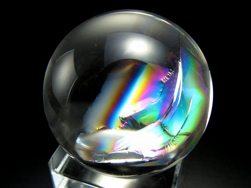 最高級 5A レインボー水晶 丸玉 携帯用ポーチ付き 直径28.5mm 重さ31.9g 虹入り水晶 透明感抜群 一点もの 天然水晶 sai