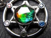 激レア アンモライト 六芒星&チャクラタイプ ペンダントトップ 外径24mm 石直径10mm 生物起源の宝石 幸運を呼び込む石