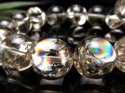 大珠 虹入り スモーキークォーツ 煙水晶 ブレスレット 14mm-14.5mm×15珠前後 邪気払いの石 希望と幸運を呼ぶ虹色の輝き アイリス ブラジル産
