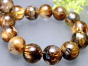 5A 武骨ルチル 母岩ヘマタイト入り タイガータイチンルチルクォーツ ブレスレット 10mm-11mm×20珠 上品な深みのあるブラウンゴールド針 タイガールチルクォーツ 一点物 ブラジル産