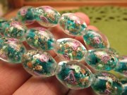 トンボ玉 とんぼ玉 金彩ローズタイプE ミニ天珠型 長さ約14-16mm 太さ約10.5-11mm 一連 約38cm 約25珠 昔ながらの人工ビーズ 激安 ビーズ rn-p
