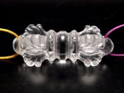 両穴 天然水晶法器彫り クリスタル五鈷杵 ヴァジュラ 彫り物 サイズ約40-42×17mm 1個売り pe-s