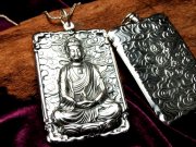 高品質シルバー 両面彫刻 阿弥陀如来像 彫刻ペンダントトップ 縦約50mm 1個売り キーホルダーにも使える大き目サイズ Silver925