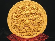 竜生九子 龍彫り 台付き お皿型置物 直径約142mm 5A極上彫り 木彫り 九龍 五本爪龍 皿型置物 風水 インテリア 箱に凹み有り ok-s パワーストーン 天然石