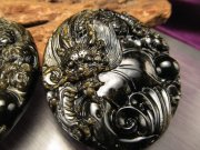 激安宣言 ゴールデンシャインオブシディアン 黒曜石 龍彫り カービングプレート 縦約52mm ドラゴン メキシコ産 geki-obG37 パワーストーン 天然石