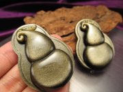 激安宣言 ゴールデンシャインオブシディアン 黒曜石 瓢箪 ひょうたん 彫り カービングプレート 縦約48mm メキシコ産 geki-obG71 パワーストーン 天然石