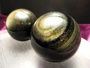 シラーくっきり 希少 4A ゴールデンシャイン オブシディアン 丸玉 直径48mm-50mm 大人気丸玉 ゴールデンシラー シラー 黒曜石 メキシコ産 パワーストーン