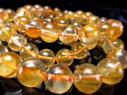 イエローライモナイトインクォーツ 褐鉄鉱入り水晶 ブレスレット 9.5mm-10mm×20珠前後 透明感あり 鮮やか発色 鉄分により色づいた天然水晶 マダガスカル産