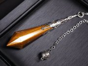ヴィンテージ調 ラグジュアリー装飾 タイガーアイ ペンデュラム 縦約75mm-80mm 1個売り 金運・仕事運 南アフリカ産