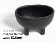 鋳鉄製 オーバル型 浄化用香炉 幅13.5cm ホワイトセージ・パロサントパウダー・チップ香・粉末香などの薫香の燃焼に便利 パワーストーン 天然石