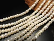 淡水パール ホワイトカラー ポテト 約3.5-4mm珠 一連 約38-40cm お買い得連 ストラップ ピアス アクセサリー作成に パワーストーン 天然石