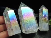 クラックコスモオーラ 天然水晶ポイント 六角柱 70g-90g 手ごろな小さめサイズ 大人気浄化アイテム キラキラレインボー 爆裂水晶 写真栄えするインテリアに