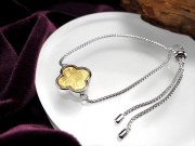 激安宣言 フラワーモチーフ ギベオンブレスレット ゴールドカラー モチーフ最大幅約14mm メテオライト 隕石 アジャスターチェーンタイプ