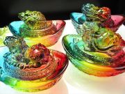 選べる4種類 1個売り レインボーカラー 蓋つき 元宝系 置物 サイズ幅約9.8cm 金運UP 彩色美しいガラス製 パワーストーン 天然石