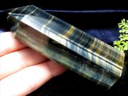ツートンタイガーアイ 六角柱 ポイント 高さ88mm 重さ119g くっきりシラー効果 ゴールド&ブルー バイカラー 力と財力の象徴 虎目石 一点もの 南アフリカ産