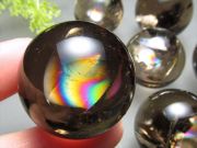 濃いめ 虹入り スモーキークォーツ 丸玉 人工虹 直径20mm-22mm 茶水晶 ブラジル産 パワーストーン 天然石