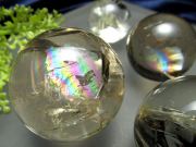 薄め 虹入り スモーキークォーツ 丸玉 人工虹 直径28mm-30mm 茶水晶 ブラジル産 パワーストーン 天然石