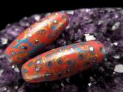 大漆螺鈿 らでん 天珠型ビーズ タイプD 長さ約33mm 1個売り 無形文化遺産登録 中国伝統工芸品 鮮やかな螺鈿細工 天然漆コーティング 黒檀製 パワーストーン