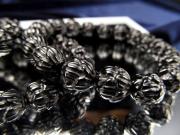 黒水晶 蓮彫刻 ブレスレット 9mm-9.5mm×20珠前後 天然チベット ロータスモチーフ 極楽浄土に咲く花 チベット産