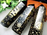 幻想的な模様入り オブシディアン ポイント 重さ約85g-100g 金塗 ゴールドカラー 魔除け・厄除けの石 黒曜石 六角柱 メキシコ産 パワーストーン 天然石