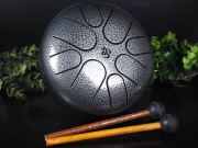 癒しと浄化の音色 タングドラム スリットドラム ブラックシルバータイプ 高さ約8.5cm 直径約16.5cm マレット2本&キャリーバッグ付属