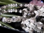 ブラックルチル入り 水晶 キューブカット ブレスレット 幅約4mm-4.5mm 金運・ビジネス運の向上 邪気払いの石 ブラジル産