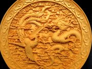 5A お皿型龍神&鳳凰彫り 直径約145mm 台付き 極上木彫り 龍神&鳳凰 風水やインテリアに ok-s パワーストーン 天然石
