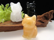 選べる9種 お座りねこ 彫刻置物 1個売り 高さ約24mm前後 オブシディアン シンセティック 人工 オパール タイガーアイ ローズクォーツ アベンチュリン