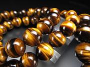 5A イエロータイガーアイブレスレット 12mm-12.5mm×16珠前後 迫力満点 くっきり虎の目模様 つやつや光沢 金運・仕事運の石 南アフリカ産 パワーストーン