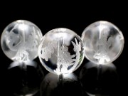 【1粒売り】素彫り【水晶 四神彫り ビーズ】12mm前後 1珠で四神が揃う逸品 手彫りの傑作 高品質天然水晶使用 4月の誕生石【四神相応】【ブラジル産】