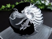 大吉開運 五本爪龍神彫り 秀逸な繊細彫刻 縁起物 五本爪龍彫り オブシディアン 丸玉 サイズ約79mm 重さ662g ドラゴンボール 龍玉 付き パワーストーン 天然石