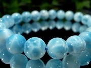 店頭展示中 ブルーとホワイトの美コントラスト 5A ラリマー ブレスレット 約9mm-9.5mm×22珠 愛と平和の石 カリブ海の宝石・ブルーペクトライト 1点もの