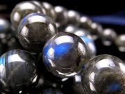 幻想的キャッツアイ効果 AA+ キャッツアイ・ブラックラブラドライト ブレスレット 13mm-13.5mm×16珠前後 漆黒の中に浮かび上がる極上濃厚ブルーシラー