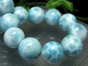 店頭展示中 大珠 水面模様くっきり3A+ ラリマー ブルーペクトライト ブレスレット 14mm-14.5mm×16珠 愛と平和の石 カリブの青い奇跡 一点もの