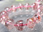 3A+ 内容物たっぷり ストロベリークォーツ ブレスレット 7mm-7.5mm×26珠 きらきらレピドクロサイト 苺水晶 1点もの ブラジル産 bl-