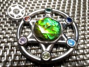 激レア 5A アンモライト 六芒星&チャクラタイプ ペンダントトップ 外径24mm 石直径10mm 生物起源の宝石 幸運を呼び込む石 一点もの カナダ産