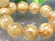 店頭展示中 束状タイチン針多め 4A タイチン ゴールドルチル ブレスレット 12mm-12.5mm×17珠 ギラギラゴールド 金運の代表石 一点もの ブラジル産