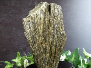 深緑が息づく 森のエネルギー結晶 グリーン ゾイサイト 原石 木製専用台座付 高さ 140mm 重さ597g グリーンゾイサイト原石が育む 心と空間の豊かさ