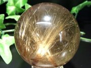 虹入り 流星タイチン針 5A 束状 タイチンゴールドルチル 水晶 スモーキークォーツ 丸玉 台座付き φ46mm 150g 金運・運気アップに 1点もの バイヤー厳選