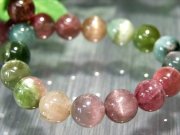 ツートン珠有り 4A+ キャッツアイ MIXトルマリン ブレスレット 7mm-7.5mm×26珠 ポップなパステルカラー 幸運・健康を引き寄せる石 極上宝石質グレード 1点物