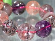店頭展示中 虹入り クッキリ内包物 5A 大珠 スーパーセブン ブレスレット 12.5mm-13mm×16珠 7種類の石の要素が共鳴する パワーストーン 天然石 一点もの