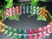 宝石パライバ・レベラ糸入り S級 超透明 MIXトルマリン 電気石 ブレスレット 5mm-5.5mm×37珠 ポップなキャンディーカラー 幸運・健康を引き寄せる石