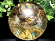 超透明 5A 虹入り シトリン 丸玉 台座付き 直径69mm 重さ463.9g 透明感抜群 金運 財運 幸運 お守りにも 一点もの ブラジル産 パワーストーン 天然石